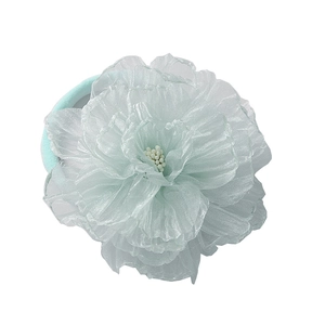 Soft mint green chiffon flower headband for baby girls with pearl bead center detailing