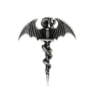 Gothic Dragon Sword Pendant Only Without Chain Stainless Steel Vintage Silver Tone Fantasy Necklaces Jewelry For Men Women