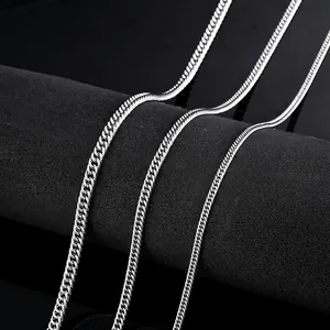 Men Fashion Titanium Stainless Steel Cuban Curb Chain Necklace Silver Polished Flat Link Chain For Men Punk Hip Hop Jewelry