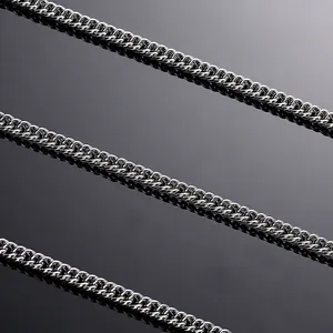 Flat gunmetal titanium steel necklace chain for men with dense dragon link pattern design