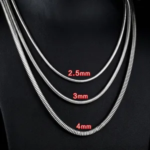 Polished titanium steel snake bone necklaces in three sizes 2.5mm 3mm and 4mm