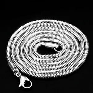 Polished silver stainless steel round snake chain necklace with lobster clasp closure