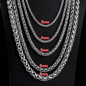 Collane a catena spiga in acciaio inossidabile argento lucido, larghezze 3mm-8mm