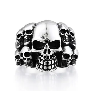 Men's Vintage Stainless Steel Multi Skull Ring Gothic Punk Style Retro Biker Finger Ring Jewelry For Rock Party Gift