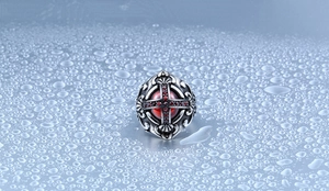 Bague gothique rétro pour homme en acier inoxydable avec croix rouge sur fond d'eau