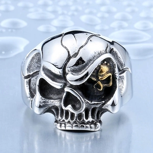 Vintage Edelstahl Skull Ring Punk Gothic Stil Für Herren Gold Silber Zweifarbig Reliefmuster Mode Schmuck Ring Halloween Geschenk