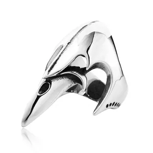 Viking Raven Skull Ring Men Gothic Punk Titanium Steel Raven Head Skeleton Finger Ring Vintage Nordic Animal Jewelry