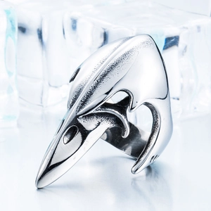 Gothic viking crow skull helmet ring in antique silver stainless steel for men