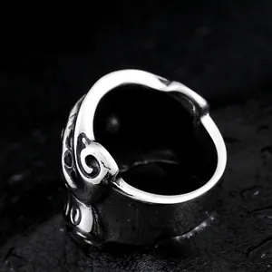Gothic punk men's skull ring in vintage silver finish with numerical relief pattern