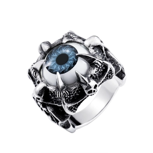 Orecchini in Acciaio al Titanio Gothic Punk Malocchio Teschio per Uomo Anello Biker Vintage con Occhio Blu Artiglio del Diavolo