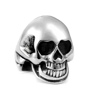 Vintage Stainless Steel Skull Ring Men Retro Punk Titanium Steel Biker Ring Skeleton Biker Gothic Jewelry Metal Accessory