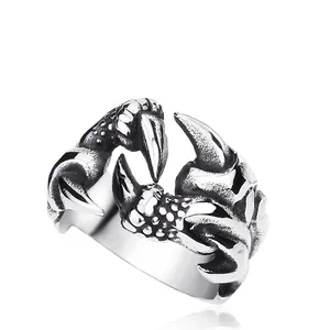 Vintage Titanstahl Drachenkralle Ring Für Herren Retro Punk Oxidierte Adlerkralle Verstellbar Gotik Biker Fingerring Schmuck Geschenk