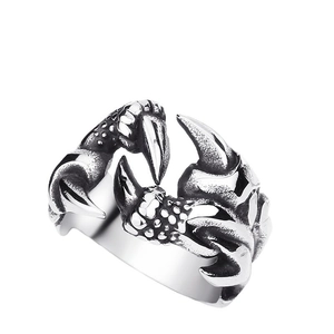 Vintage Drachenkrallen-Ring aus Edelstahl mit detaillierter Oxidation in Silber-Optik