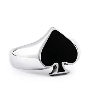 Titanium Steel Spade Ring Vintage Poker Ace Of Spades Signet Ring For Men Women Enamel Polish Fashion Jewelry Finger Ring