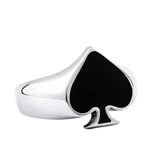 Minimalist stainless steel poker spade ring with black enamel for men and women