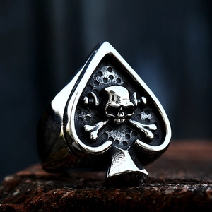 Bague punk en acier inoxydable avec motif tête de mort et pique en relief 3D