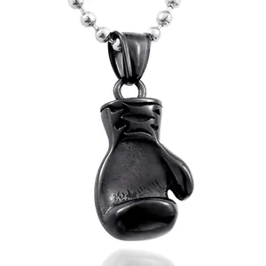 Polished black stainless steel boxing glove pendant necklace with durable ball chain