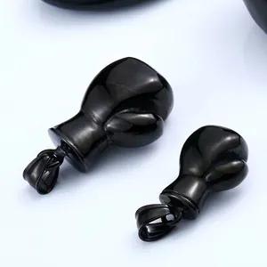 Polished black stainless steel boxing glove pendants in two sizes for men jewelry