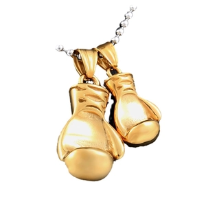 Polished gold boxing gloves pendant necklace for men made of stainless steel with ball chain