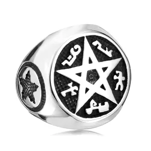 Bague Sceau en Acier Titane Vintage Pentagramme Homme Gothique Punk Étoile Mystique Tétragramme Bijoux de Fête de Nuit
