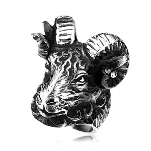 Bague Tête de Bélier en Acier Inoxydable Vintage Style Gothique Biker Punk Bijoux Chevalière Animale pour Hommes
