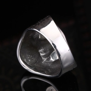 Vintage stainless steel grim reaper skull ring with heavy silver metallic polished finish