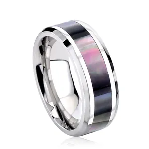 Fashion Stainless Steel Ring With Mother Of Artificial Pearl Inlay Polished Wide Band Ring For Men Women Casual Daily Jewelry