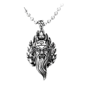 Retro stainless steel Guan Yu warrior pendant necklace with vintage ball chain design