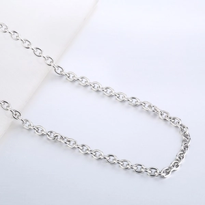 Polished silver stainless steel O-chain necklace with mirror finish on white background