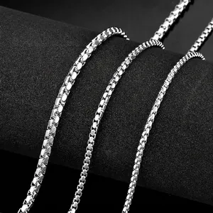 Men Titanium Steel Box Chain Necklace Polished Silver Minimalist Korean Style Fashion Jewelry Square Link Necklace For Daily Wear