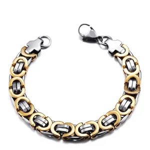 Men's Stainless Steel Byzantine Chain Bracelet Two Tone Gold Silver Plated Industrial Punk Hip Hop Cross Lobster Clasp Bracelet Jewelry