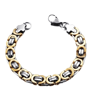 Men's two-tone stainless steel link bracelet with gold-silver U-shape horse-shoe links