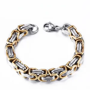 Men Vintage Byzantine Chain Bracelet Titanium Steel Two-Tone Gold Silver Plated Punk Hip Hop Jewelry Heavy Metal Wristband For Gift