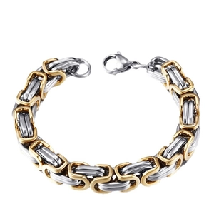 Men's Byzantine chain bracelet in two-tone gold and silver stainless steel design