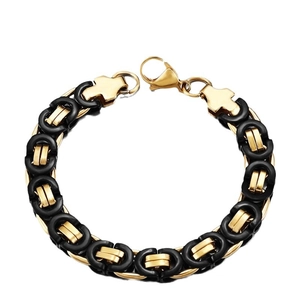 Bracelet byzantin pour homme en acier inoxydable bicolore noir et or avec fermoir mousqueton