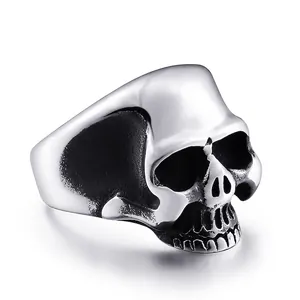 Vintage Gothic Punk Men's Skull Ring Stainless Steel Biker Rock Hip Hop Heavy Metal Skeleton Finger Ring For Men Jewelry