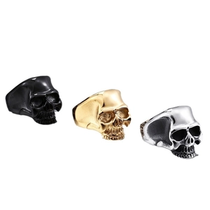 Gothic titanium steel skull rings for men in gold, silver, and black finish options