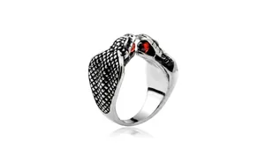 Vintage Punk Double Head Snake Ring For Men Stainless Steel Red Zirconia Gothic Jewelry Party Accessories Gift