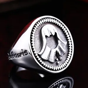 Bague Homme en Acier Inoxydable Rétro Punk Gothique Relief de Personnage Chevalière Vintage Bijoux pour Hommes