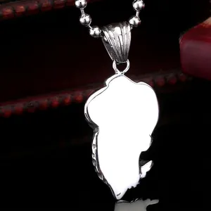 Silver stainless steel Africa map pendant necklace with vintage floral engraved bail clasp