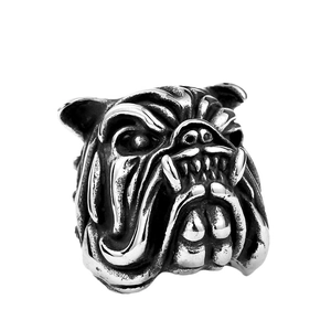 Bague pour homme en acier inoxydable avec tête de bouledogue au style punk vintage