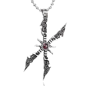 Vintage Gothic Distressed Stainless Steel Cross Sword Pendant Only Without Chain For Men Women Red Zirconia Biker Jewelry