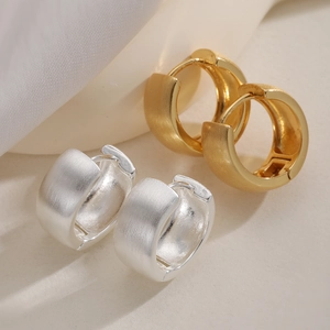Minimalist Copper Brushed Hoop Earrings For Women Gold Silver Electroplated Geometric Huggie Earrings Daily Commuting Jewelry