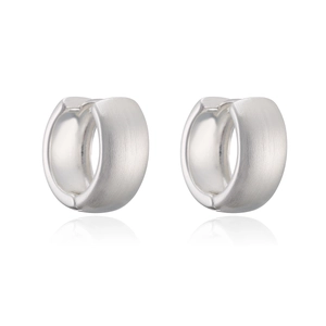 Minimalist brushed gold earrings with a wide hoop design and mirror polished inner band