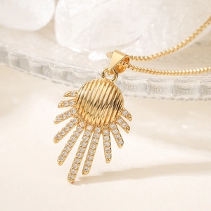 18K gold plated copper necklace with zircon geometric pendant and delicate thin chain