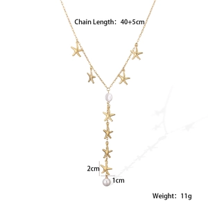 Détails du collier étoile de mer doré avec perles et dimensions, longueur de chaîne 40+5cm