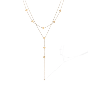 Collier double couche en acier inoxydable doré avec pendentifs cœur et style en Y