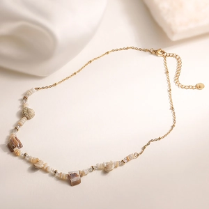 Collier Pendentif Coquille en Acier Inoxydable de Style Océan Bohème pour Femmes Chaîne Clavicule à Perles Irrégulières Bijoux de Plage
