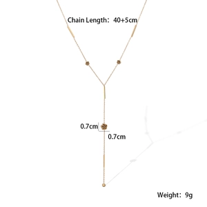 Detail view of gold stainless steel rose tassel necklace with 40+5cm length specs