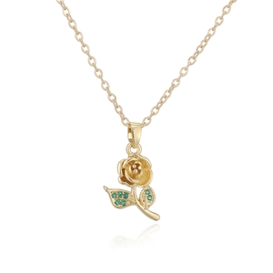 Collana con ciondolo rosa girasole placcato oro 18 carati con cristalli verdi